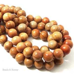 Narra Wood, 14mm, Light to Medium, Golden Brown, Round, Smooth, Natural Wood Beads, Large, 16 Inch Strand - ID 1657-LT