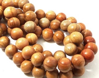 Narra Wood, 14mm, Light to Medium, Golden Brown, Round, Smooth, Natural Wood Beads, Large, 16 Inch Strand - ID 1657-LT