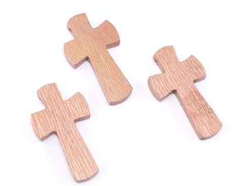 Rosewood Cross Pendant, 3pc or 5pc Set, Artisan Handmade, Pink/Brown, Curved Edge, Side Drill, Natural Wood, Large, 38x22x5mm - ID 2623