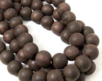 Unfinished Ebony Wood Bead, 12mm, Unwaxed, Dark Brown and Near Black, Round, Kamagong, Large, Natural Wood Bead, 16 Inch Strand - ID 2358