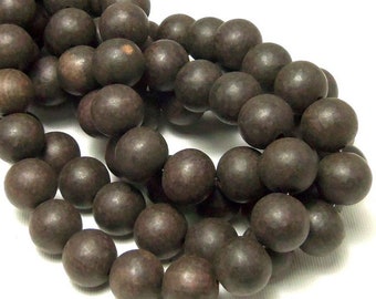 Unfinished Ebony Wood Bead, 14mm-15mm, Unwaxed, Dark Brown and Black, Banded, Round, Large, Natural Wood Bead, 16 Inch Strand - ID 2359