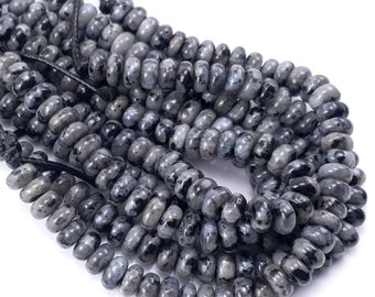 Larvikite, Large Hole Bead, 8mm, Dakota Stones, Rondelle, Gray and Black, Natural Gemstone Beads, 7.5-Inch Strand - ID 2646