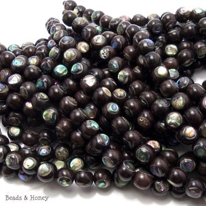 Ebony With Shell Inlay, 7mm 8mm, Round, Smooth, Artisan Handmade Bead ...