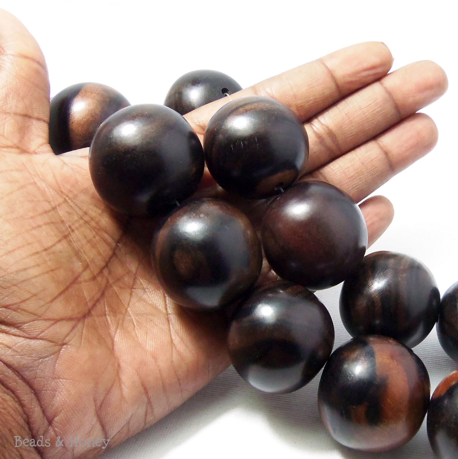 Ebony Wood Bead 30mm Set of 3 Beads Round Smooth Natural Etsy