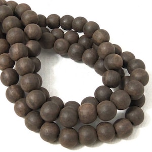 Unfinished Ebony Wood Bead, 10mm, Unwaxed, Dark Brown, Round, Small, Kamagong, Natural Wood Bead, 16 Inch Strand - ID 2357