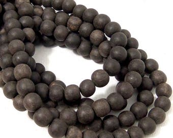 Unfinished Ebony Wood Bead, 8mm, Near Black, Round, Small, Kamagong, Natural Wood Bead, 16 Inch Strand - ID 2356-BLK