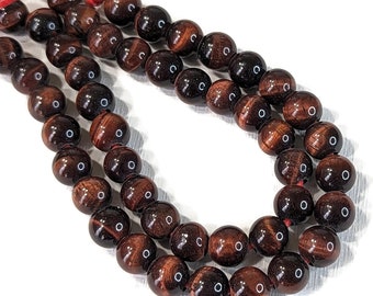 Red Tiger Eye, Large Hole, 8mm, Round, Dakota Stones, Dark Red, Burgundy, Smooth, Small, Gemstone Beads, 7-Inch Strand - ID 2660