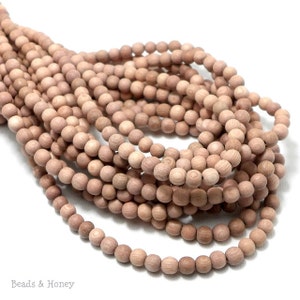 Unfinished Rosewood Beads, 4mm - 5mm, Unwaxed Beads, Round, Matte, Smooth, Natural Wooden Beads, Small, Handmade, 16&quot; Strand - ID 1983