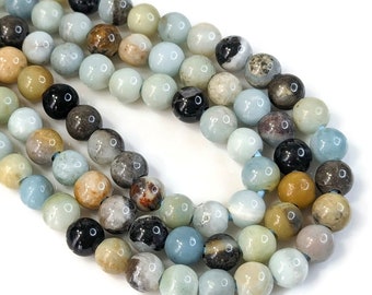 Black Gold Amazonite, Large Hole Bead, 8mm, Dakota Stones, Round, Smooth, Multicolored, Gemstone Beads, 7.5-Inch Strand - ID 2321