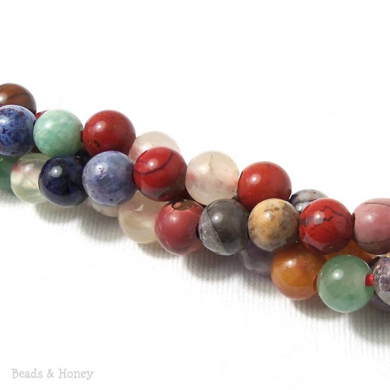 16 Mixed Gemstone Round Beads – 8mm Multicolor – #85148