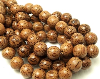 Palmwood Bead, 12mm, Round, Smooth, Natural Wood Beads, Large, 16 Inch Strand - ID 1418