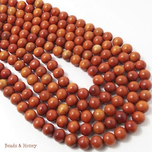 Sibucao Wood, 10mm, Round, Smooth, Red-Orange Beads, Natural Redwood Beads, Wooden Beads, 16 Inch Strand - ID 1402