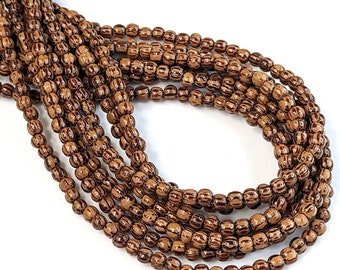 Palmwood Bead, 4mm - 5mm, Round, Smooth, Natural Wood Beads, Very Small, 16 Inch Strand - ID 1414