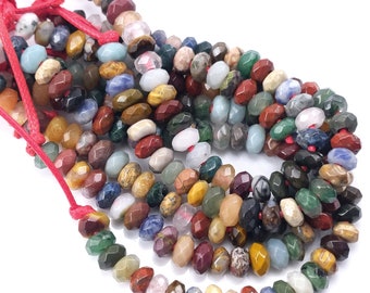 Mixed Gemstone, Large Hole Bead, 8mm, Dakota Stones, Rondelle, Faceted, Multicolored, Natural Gemstone Beads, 7.5-Inch Strand - ID 2658