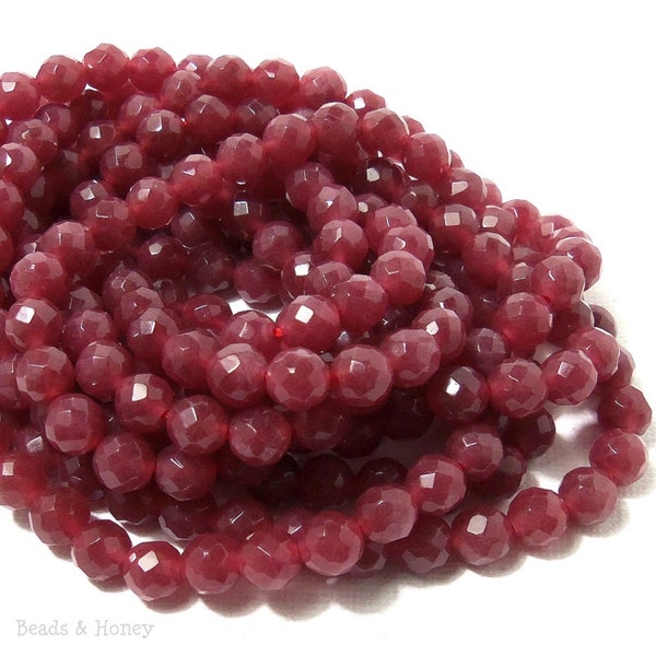 Ruby Red Dyed Jade, 6mm, Round, Faceted, Gemstone Beads, Full-Strand, 65pcs  - ID 1682