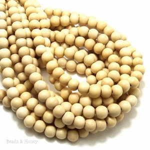 Whitewood Bead, 6mm - 7mm, Round, Unbleached, Natural Wood Beads, Philippine, Smooth, Small, Full 16 Inch Strand, 70pcs - ID 2037