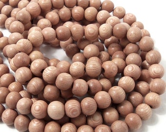 Rosewood Beads, 8mm, Round, Pink/Tan, Small, Smooth, Natural Wood Beads, Artisan Handmade Bead, 16 Inch Strand - ID 1337