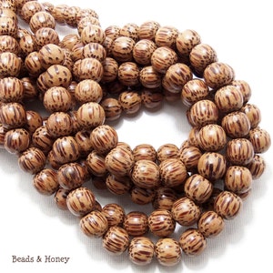 Palmwood Bead, 10mm, Round, Smooth, Natural Wood Beads, 16 Inch Strand - ID 1417