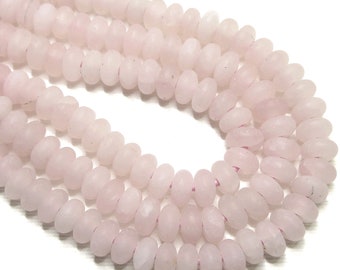 Matte Rose Quartz, Large Hole Bead, 8mm, Dakota Stones, Rondelle, Smooth, Pale Pink, Gemstone Beads, 8-Inch Strand - ID 2446