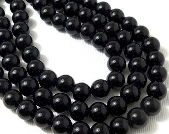 Black Onyx, Large Hole Bead, 8mm, Dakota Stones, Round, Smooth, Black, Gemstone Beads, 8 Inch Strand - ID 2332