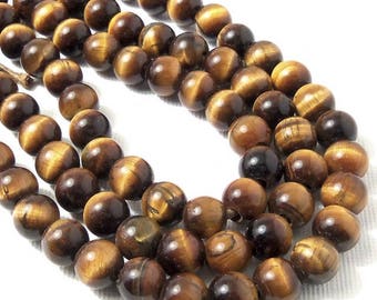 Tiger Eye, Large Hole Bead, 8mm, Dakota Stones, Round, Smooth, Golden Brown, Gemstone Beads, 8 Inch Strand - ID 2339