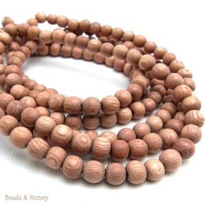Rosewood Bead, 6mm, Round, Pink/Tan/Light Brown, Small, Smooth, Natural Wood Beads, Artisan Handmade, Full 16 Inch Strand - ID 1050