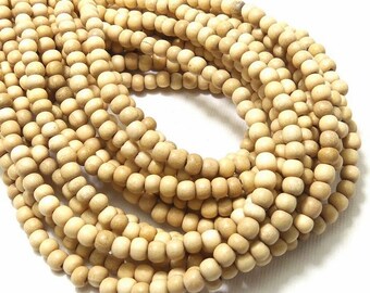 Whitewood Bead, 4mm - 5mm, Round, Unbleached, Polished, Philippine, Natural Wood Beads, Smooth, Very Small, 16 Inch Strand - ID 2036