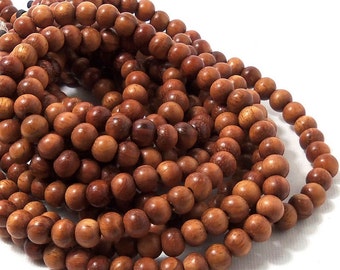 Bayong Wood,  Round, 6mm, Smooth, Small, Natural Wood Beads, Full 16 Inch Strand - ID 1033