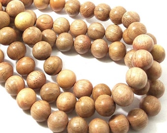 Narra Wood Bead, 12mm, Very Light, Tan, Ash, Round, Smooth, Natural Wood Beads, Large, 16 Inch Strand - ID 1656-VLT