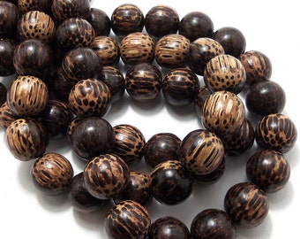 Patikan Wood Bead, 14mm - 15mm, Old Palmwood, Round, Large, Natural Wood Beads, 16 Inch Strand - ID 1460