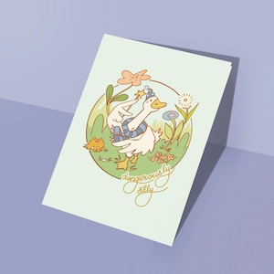 Dangereusement stupide | Carte de voeux idiote de canard magique, citation édifiante florale d'animal mignon pour l'amusement, carte vierge imprimable numérique dessinée à la main