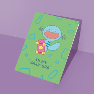Wooper à mon époque idiote | Carte de voeux Pokemon skateboard drôle, jolie carte vierge numérique imprimable prête à l'emploi dessinée à la main cool