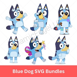 Pakiet Blue Dog SVG | Clipart Blue Dog Family & Friends | Cyfrowe pobieranie urodzinowego PNG | Urocze wzory kreskówkowych psów dla Cricut i Crafts"