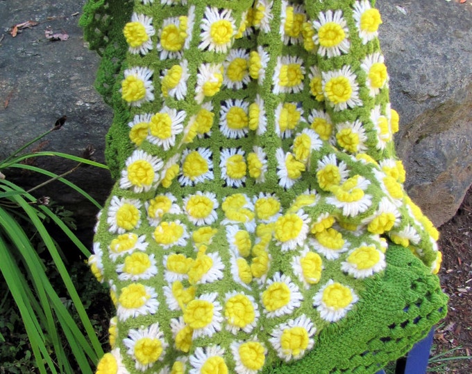 Vintage Crocheted Daisy Afghan Etsy