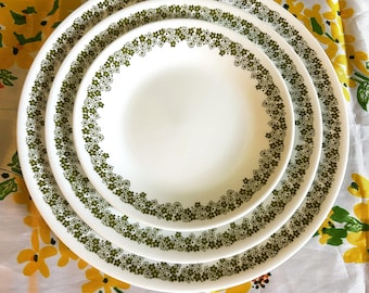 Corelle Spring Blossom Green Plates - Various Sizes - Each Priced Separately