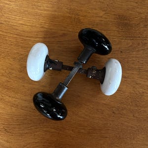 Antique Black and White Porcelain Door Knobs (Doorknobs) - 2