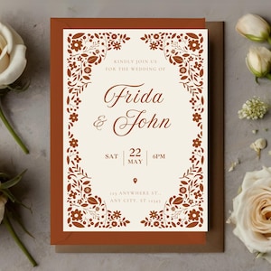Mexican Talavera Wedding Invitation Template | Papel Picado Wedding Invite | Boho Rustic Mexican Wedding | Canva Edit | Instant Download