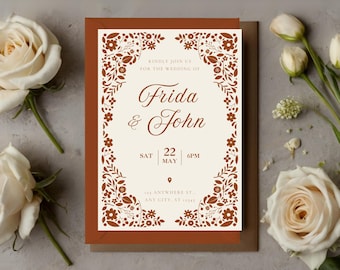 Mexican Talavera Wedding Invitation Template | Papel Picado Wedding Invite | Boho Rustic Mexican Wedding | Canva Edit | Instant Download