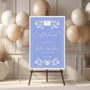 Blue Cielito Lindo Baby Shower Welcome Sign | Papel Picado Baby Shower Welcome Sign | Cielito Lindo Theme | Canva Edit | Instant Download