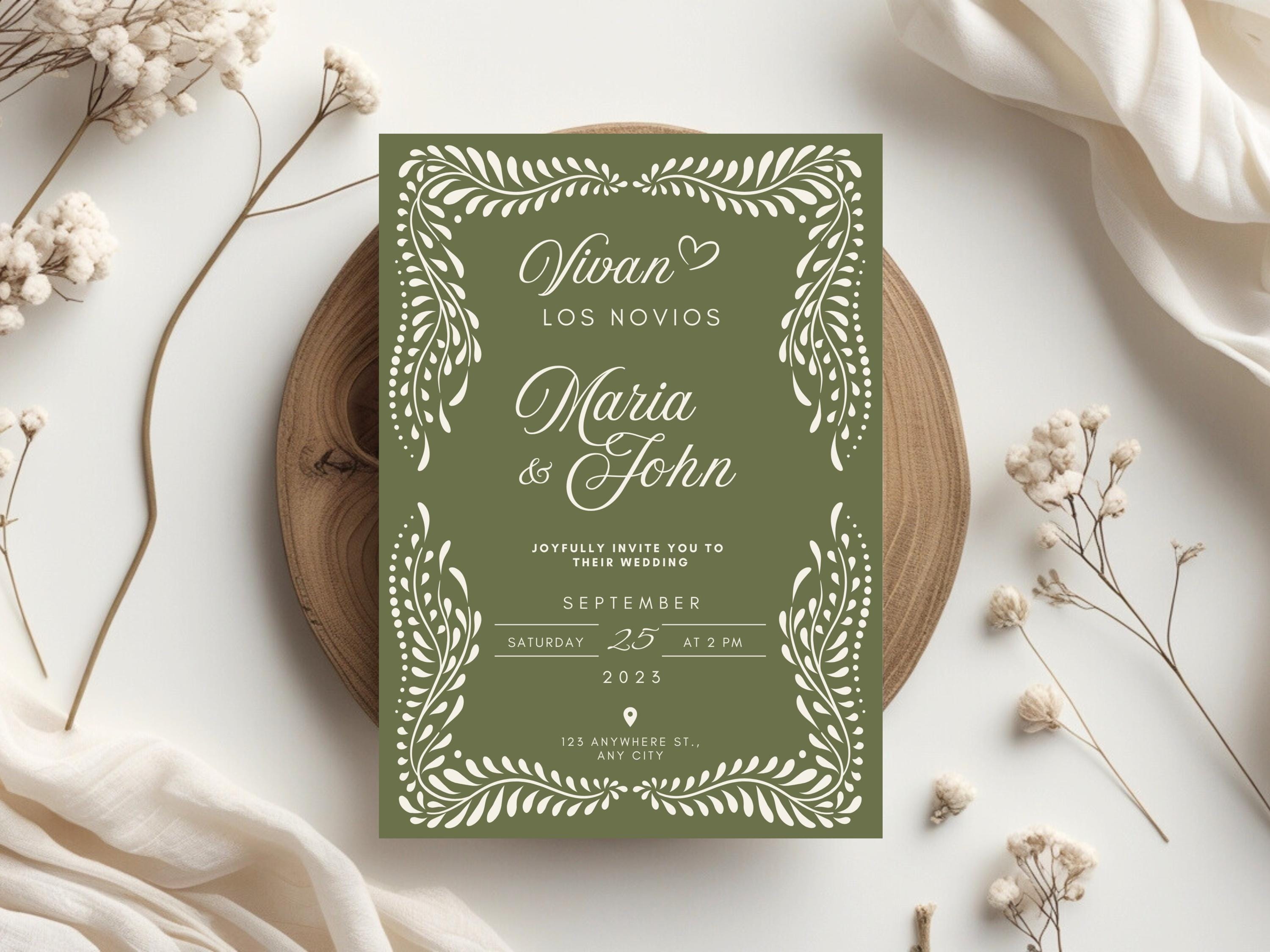 Sage Gree Talavera Wedding Invitation Template | Papel Picado Wedding Invite | Sage Green Mexican Wedding | Canva Edit | Instant Download