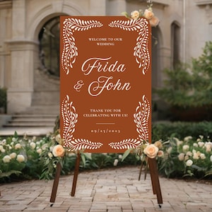 Terracotta Talavera Wedding Welcome Sign Templates | Talavera Welcome Sign | Papel Picado Wedding Signage | Canva Edit | Instant Download