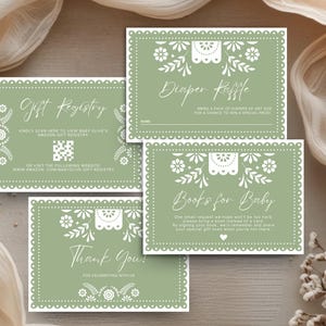 Green Cielito Lindo Baby Shower | Papel Picado Diaper raffle, Books for Baby, Gift Registry, Thank You Cards | Canva Edit | Instant Download