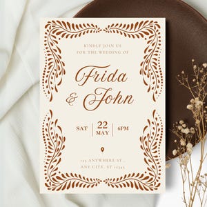 Terracotta Talavera Wedding Invitation Templates | Papel Picado Wedding Invite | Boho Rustic Mexican Wedding | Canva Edit | Instant Download