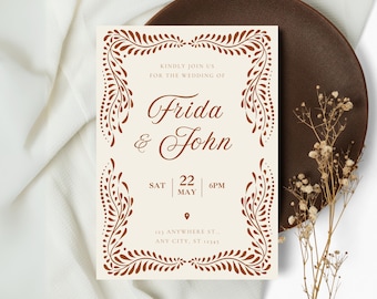 Terracotta Talavera Wedding Invitation Templates | Papel Picado Wedding Invite | Boho Rustic Mexican Wedding | Canva Edit | Instant Download