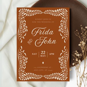 Terracotta Talavera Wedding Invitation Templates | Papel Picado Wedding Invite | Boho Rustic Mexican Wedding | Canva Edit | Instant Download