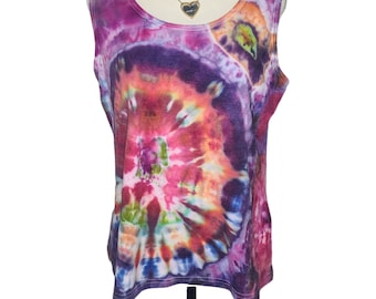 Ice Tie-Dye, Multi-Color sleeveless top, Size Large. Upcycled.