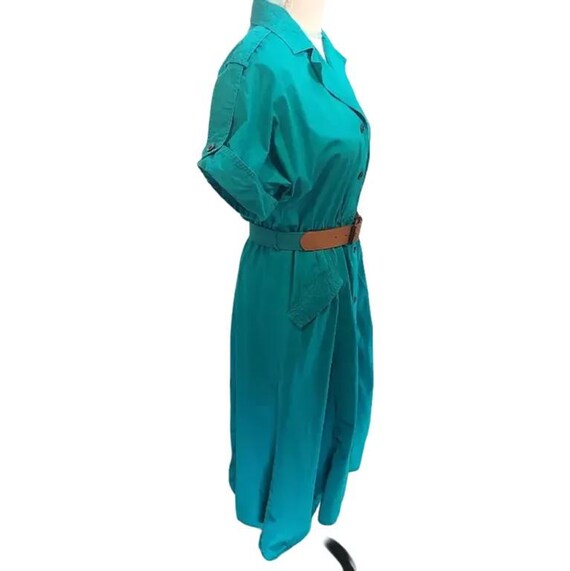 Liz Claiborne. Vintage, Turquoise A-Line, Button Down Midi Dress. 4