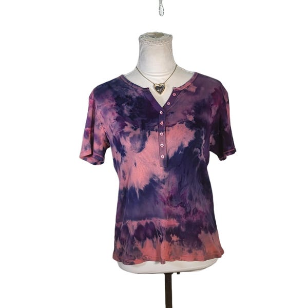 Upcycled, 100% Cotton Tie-Dye T-Shirt. Pink & Purple Size: Small