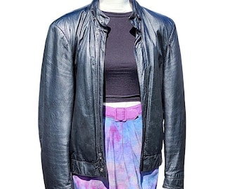Cellini Collection | Vintage Black Leather Bomber  Motorcycle Style Jacket | Size: 40/Small