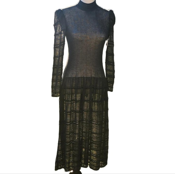 Vintage, Black Sheer Knit Midi Dress W/ Long Sleeves and Shoulder Detail. Size 4 - Etsy Vintage, Black Sheer Knit Midi Dress W/ Long Sleeves and Shoulder Detail. Size 4 - Etsy